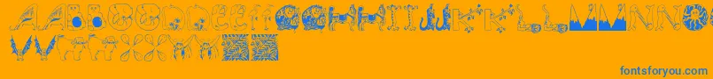 Animalinitials-Schriftart – Blaue Schriften auf orangefarbenem Hintergrund