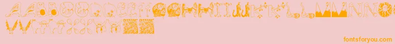 Animalinitials-Schriftart – Orangefarbene Schriften auf rosa Hintergrund