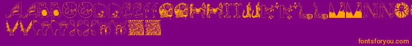 Animalinitials-Schriftart – Orangefarbene Schriften auf violettem Hintergrund