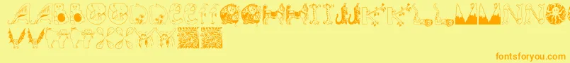 Animalinitials-Schriftart – Orangefarbene Schriften auf gelbem Hintergrund