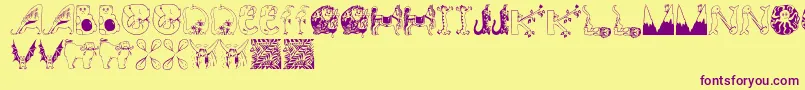 Animalinitials-Schriftart – Violette Schriften auf gelbem Hintergrund