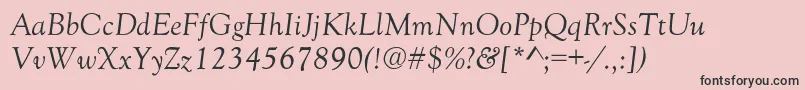 GoudyOldStyleNormalItalic-fontti – mustat fontit vaaleanpunaisella taustalla