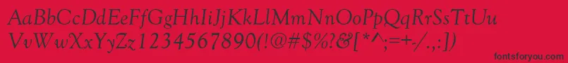 GoudyOldStyleNormalItalic-fontti – mustat fontit punaisella taustalla
