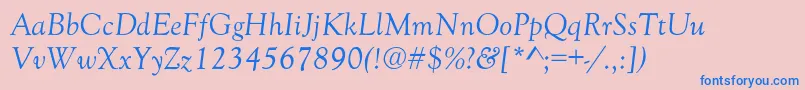 GoudyOldStyleNormalItalic-fontti – siniset fontit vaaleanpunaisella taustalla