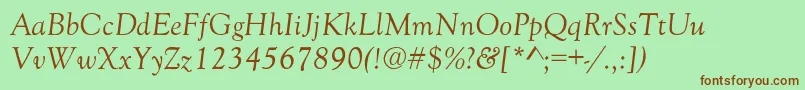 GoudyOldStyleNormalItalic-fontti – ruskeat fontit vihreällä taustalla