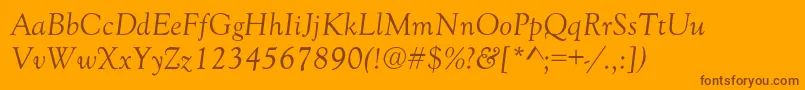 GoudyOldStyleNormalItalic-Schriftart – Braune Schriften auf orangefarbenem Hintergrund