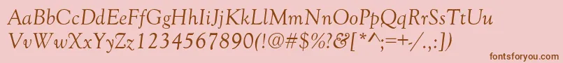 GoudyOldStyleNormalItalic-fontti – ruskeat fontit vaaleanpunaisella taustalla