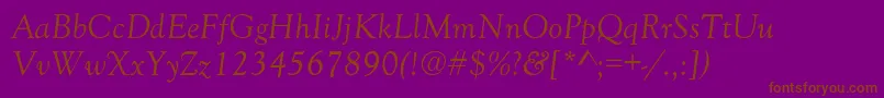 GoudyOldStyleNormalItalic-fontti – ruskeat fontit violetilla taustalla