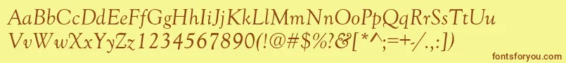 GoudyOldStyleNormalItalic-fontti – ruskeat fontit keltaisella taustalla