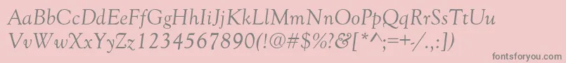 GoudyOldStyleNormalItalic-fontti – harmaat kirjasimet vaaleanpunaisella taustalla