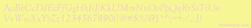 GoudyOldStyleNormalItalic-fontti – vaaleanpunaiset fontit keltaisella taustalla