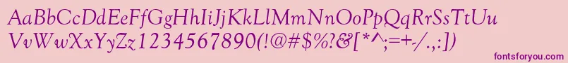 GoudyOldStyleNormalItalic-fontti – violetit fontit vaaleanpunaisella taustalla