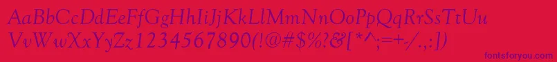 GoudyOldStyleNormalItalic-fontti – violetit fontit punaisella taustalla