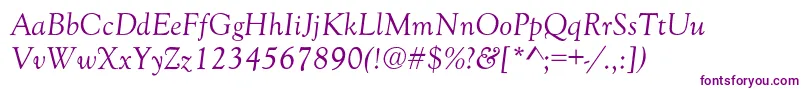 GoudyOldStyleNormalItalic-fontti – violetit fontit valkoisella taustalla