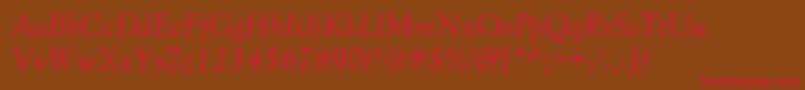 GoudyOldStyleNormalItalic-fontti – punaiset fontit ruskealla taustalla