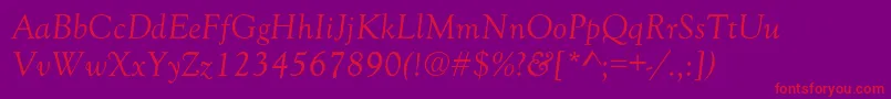 GoudyOldStyleNormalItalic-fontti – punaiset fontit violetilla taustalla