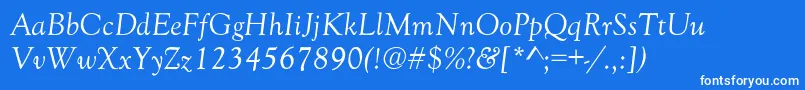 GoudyOldStyleNormalItalic-fontti – valkoiset fontit sinisellä taustalla