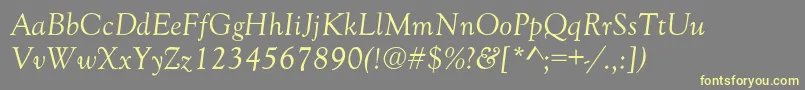 GoudyOldStyleNormalItalic-fontti – keltaiset fontit harmaalla taustalla
