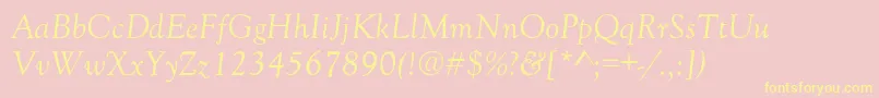 GoudyOldStyleNormalItalic-fontti – keltaiset fontit vaaleanpunaisella taustalla