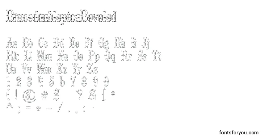 Czcionka BrucedoublepicaBeveled – alfabet, cyfry, specjalne znaki