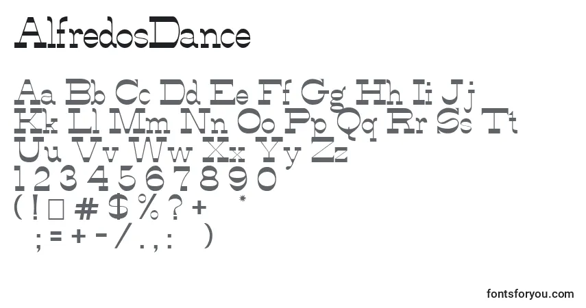 Шрифт AlfredosDance – алфавит, цифры, специальные символы