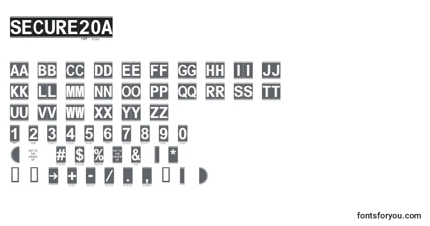 A fonte Secure20a – alfabeto, números, caracteres especiais