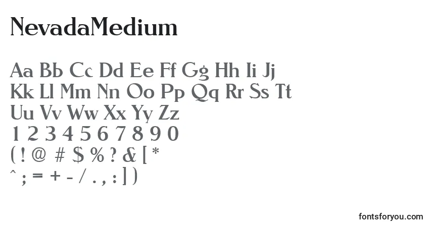 A fonte NevadaMedium – alfabeto, números, caracteres especiais