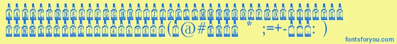 WhiskeyBottle-Schriftart – Blaue Schriften auf gelbem Hintergrund