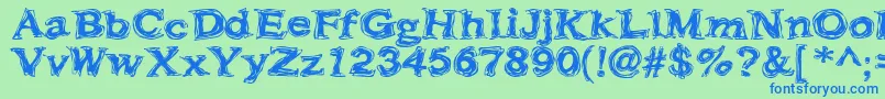 Frazzle-Schriftart – Blaue Schriften auf grünem Hintergrund