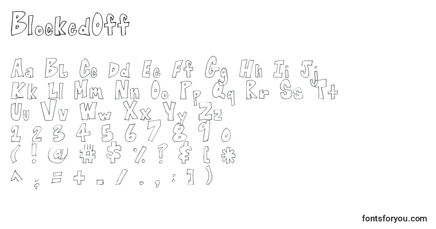 A fonte BlockedOff – alfabeto, números, caracteres especiais