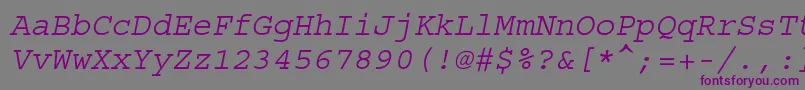 CourierstdOblique-Schriftart – Violette Schriften auf grauem Hintergrund