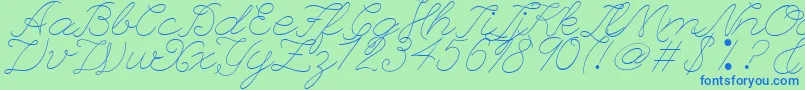 LeagueScriptThinLeagueScript-Schriftart – Blaue Schriften auf grünem Hintergrund