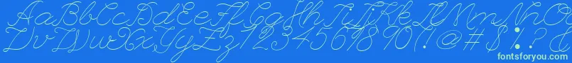 LeagueScriptThinLeagueScript-Schriftart – Grüne Schriften auf blauem Hintergrund