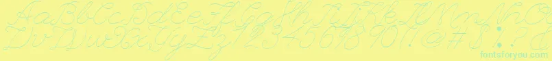 フォントLeagueScriptThinLeagueScript – 黄色い背景に緑の文字