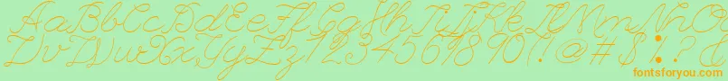 LeagueScriptThinLeagueScript-Schriftart – Orangefarbene Schriften auf grünem Hintergrund