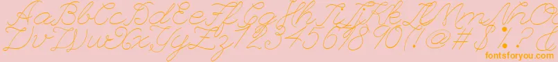 フォントLeagueScriptThinLeagueScript – オレンジの文字がピンクの背景にあります。