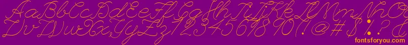 フォントLeagueScriptThinLeagueScript – 紫色の背景にオレンジのフォント
