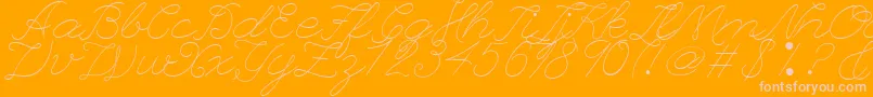 LeagueScriptThinLeagueScript-fontti – vaaleanpunaiset fontit oranssilla taustalla