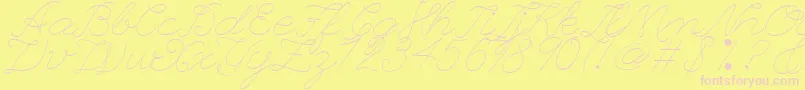 LeagueScriptThinLeagueScript-fontti – vaaleanpunaiset fontit keltaisella taustalla
