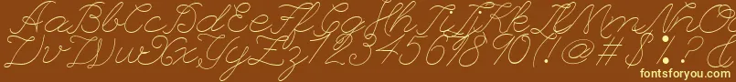 LeagueScriptThinLeagueScript-Schriftart – Gelbe Schriften auf braunem Hintergrund