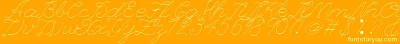 LeagueScriptThinLeagueScript-Schriftart – Gelbe Schriften auf orangefarbenem Hintergrund