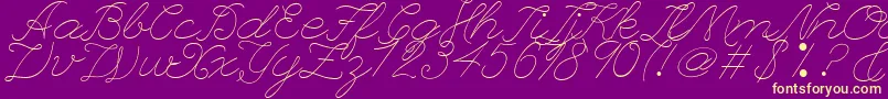 フォントLeagueScriptThinLeagueScript – 紫の背景に黄色のフォント
