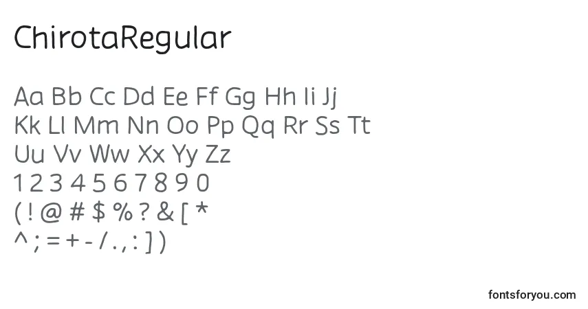 A fonte ChirotaRegular – alfabeto, números, caracteres especiais