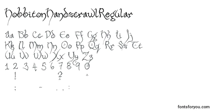 Czcionka HobbitonHandscrawlRegular – alfabet, cyfry, specjalne znaki
