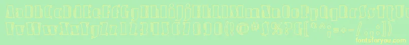 AvondaleOutline-Schriftart – Gelbe Schriften auf grünem Hintergrund