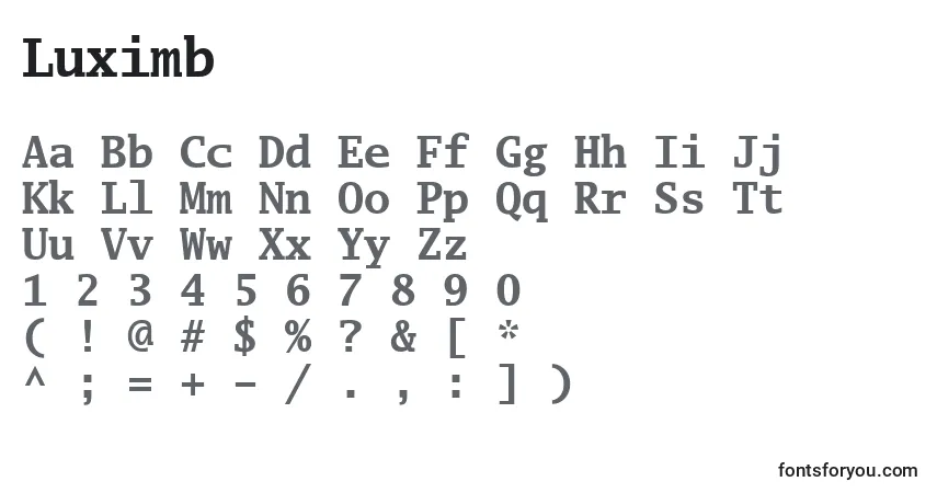 Czcionka Luximb – alfabet, cyfry, specjalne znaki