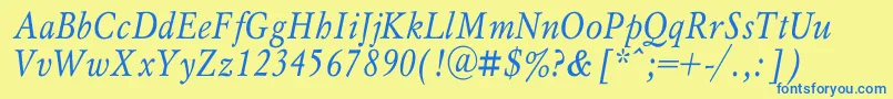 MyslnarrowcItalic Font – Blue Fonts on Yellow Background