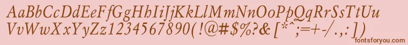フォントMyslnarrowcItalic – ピンクの背景に茶色のフォント