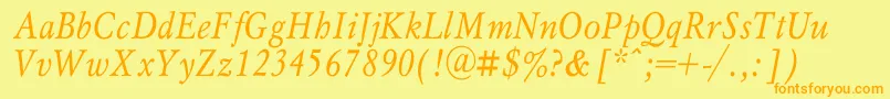 MyslnarrowcItalic-Schriftart – Orangefarbene Schriften auf gelbem Hintergrund