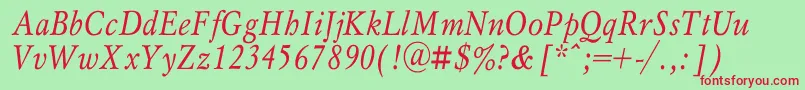MyslnarrowcItalic Font – Red Fonts on Green Background